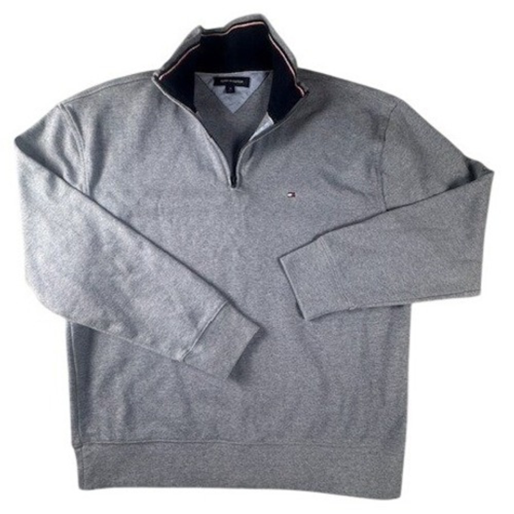 Tommy Hilfiger Pullover Mens M Gray Quarter Zip Mock Neck Sweatshirt